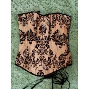 Ornate damask pink and black corset